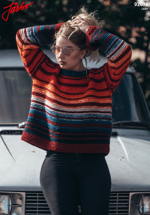 Damestrui gebreid met ribbelsteek met streepjes 