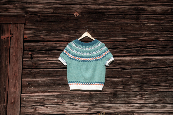 Karamell - Trui met korte mouwen en telpatroon in de pas